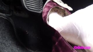 Nyllady Driving in Flats and Changes Her Hosed Feet in Sandals