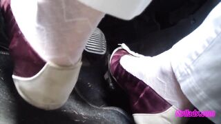 Nyllady Driving in Flats and Changes Her Hosed Feet in Sandals