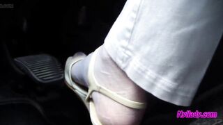 Nyllady Driving in Flats and Changes Her Hosed Feet in Sandals