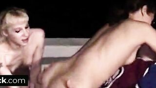 2 sexy party angels playing around with his small penis