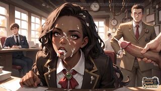 A Steamy Black Guy Hits a College Hotty, Splattering Gravy on Her Face. at the Same Time, That guy Has an Orgasm on the Desk!