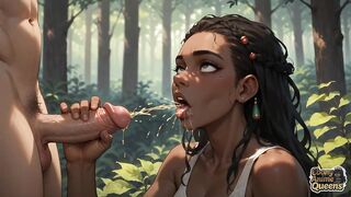 Forest Blowjob Bliss with Cum Splash - Ebony XXX Porn!