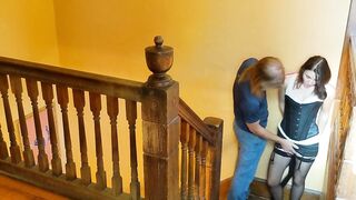 XXX Disciplining the Sloppy Maid with Shaking Climax and Creampie as Wife Calls