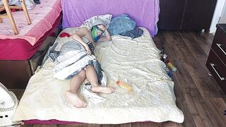 Carnal massage of a sexy pair with oil on the body.