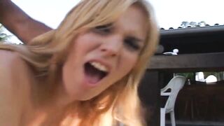 Golden-haired Honey Groans Wildly Taking Giant BBC Outdoors