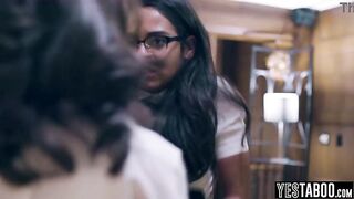 Virginal Latin babe teen got convinced into trio with classmates