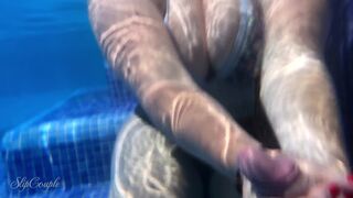Large melons whore gives ideal tugjob in hotel pool - high risky with jizz flow in pool :P !