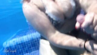Large melons whore gives ideal tugjob in hotel pool - high risky with jizz flow in pool :P !