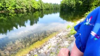 Extraordinary risky public Tugjob on a high frequented Lake - Sloppy Tugjob and Jizz flow