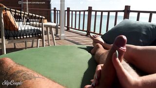 Hawt Playgirl gives fast and sloppy Tugjob on the Terrace over the Ocean :P