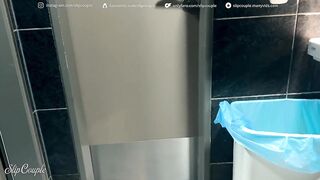 Cute Playgirl give Oral pleasure in Public WC after flawless Tugjob underneath the Table - Fast Food Restaurant