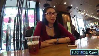 Tiny but with fake titties Thai hotty picked up for sexually excited sex at home