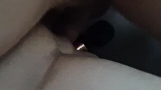 Licking and banging her with toy inside snatch