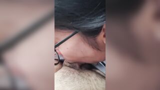 POV: A curvy Latin chick gives a oral sex inside a car in a public place.
