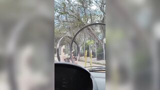 POV: A curvy Latin chick gives a oral sex inside a car in a public place.