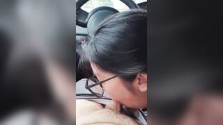 POV: A curvy Latin chick gives a oral sex inside a car in a public place.