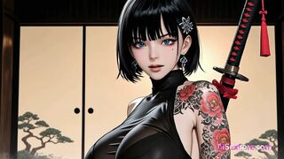 Samurai honey disrobes as her sword gleams then gets pinned & drenched in steaming cum (AI Sex)