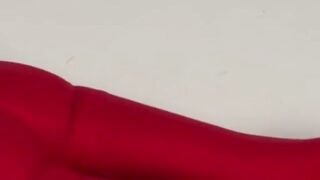 taut red leggings yoga legs