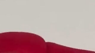 taut red leggings yoga legs