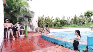 I Bang My Latin chick Stepmom in the Washroom of My Abode After Banging Jointly in the Pool Real Amateur Sex