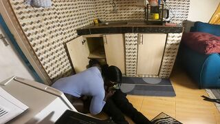 Sexually excited Plumber Drilling Her Large Butt