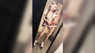 Sissy Doxy in Chastity Rides Large BBC in Locked Room on a Mirror
