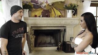 Stepson catches his breasty tattooed stepmom Lily Lane masturbating and makes him move.The large titties mother i'd like to fuck deepthroats is twat licked and anal banged
