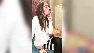 Wearing Glasses and Haunch High Nylons, Smokin' a Cigarette and Playing with My Twat