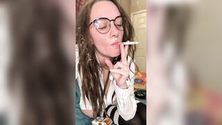 Wearing Glasses and Haunch High Nylons, Smokin' a Cigarette and Playing with My Twat