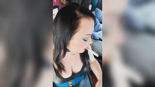 British Wife, Tina Snua, Smokin' two Cigarettes At One time! Drifting Snap Inhales Smoker Smoke OMI OME