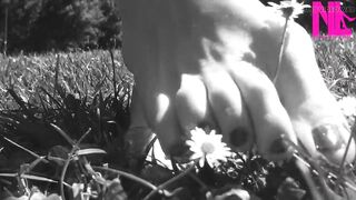 Nyllady Walking Barefoot on Th Grass in a Park