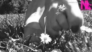 Nyllady Walking Barefoot on Th Grass in a Park