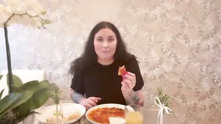 Miss Ffw Eating Cheese Pizza and Doughballs