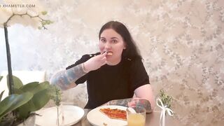 Miss Ffw Eating Cheese Pizza and Doughballs