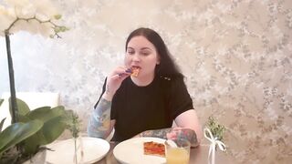 Miss Ffw Eating Cheese Pizza and Doughballs