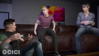During the time that this chab's playing with his allies in the living room, that babe's giving one of his allies a oral job - CG Manga - OCICI