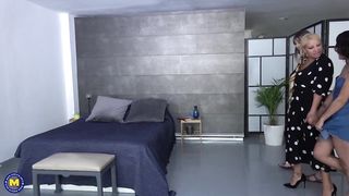 Busty mother fucks two teen daughters