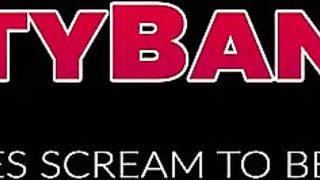 Three busty lesbians kiss and grab each others big tits