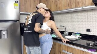 I bang my neighbour's corpulent booty in the kitchen whilst her spouse is outside at his birthday party