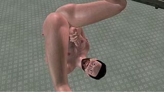 CG Homosexual Porn: Solo Muscle Man Fingers Taut Booty, Shakes Pulsating Dick & Eats Sexy Cum
