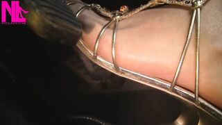 Driving in Tuscany's Hills in Golden Saldals Barefeet
