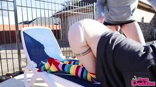 Large Booty College Nerd Beauty with Petticoat Gets Drilled Outside