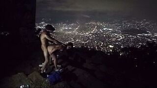 NEARLY CAUGHT! - Greatly risky public action at the edge of the mountain with my neighbour