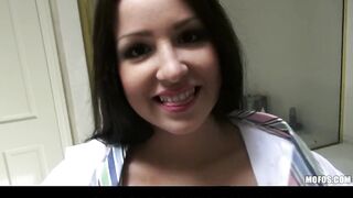 Cute merry-tit Lalin girl GF Lola Foxx bounces her butt on BF's knob