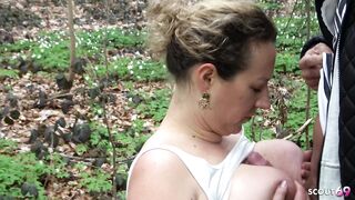 Male Entice German Curvy big beautiful woman Aged Kathy Unfathomable to Suck His Rod at Public Place