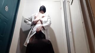 During a break at the university, a student and a nurse have sex in the medical office.