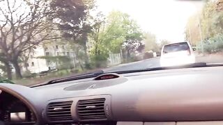 Eager Exhibitionist Drives Undressed At Day Time and Bangs Chap