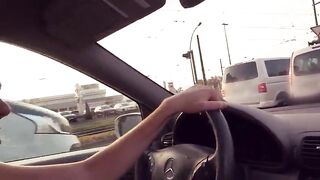 Eager Exhibitionist Drives Undressed At Day Time and Bangs Chap