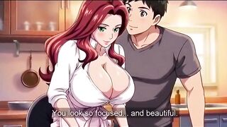 Large breasts stepmom enticed by stepson in kitchen