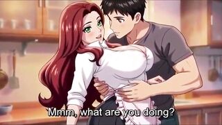 Large breasts stepmom enticed by stepson in kitchen